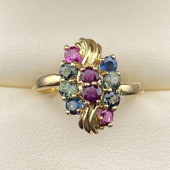 RARE Vtg. XPS Precious Sales Corp. 10K Gold Ring Sz. 8 - 10 Topaz Stone 5 Colors - Picture 9 of 16